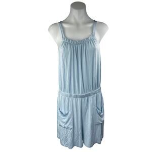 NEW Sybilla Blue Sleeveless Ruffle Scoop Neck Pocket Overall Romper Shorts XL